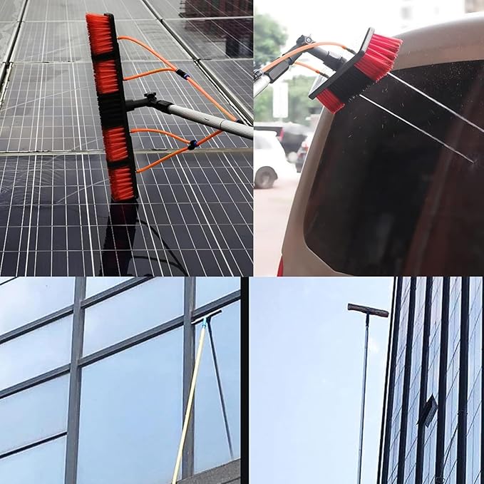 Window Cleaning Pole Water-Fed Telescopic Brush Extendable Cleaning Conservatory Roof Cleaning Window Cleaner Kit for Photovoltaic Panel Cleaning Trucks(50cm Brush Head5M)