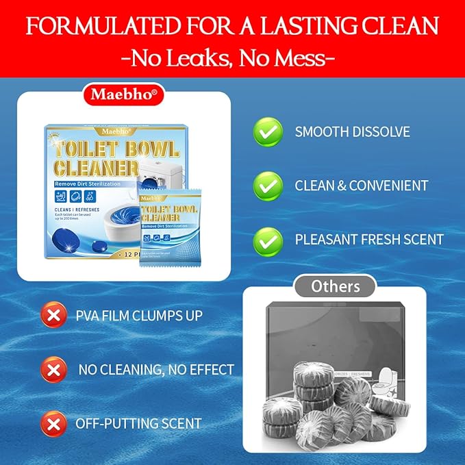Automatic Toilet Bowl Cleaner Includes 12ct Blue Gel Toilet Tank Cleaners Tablets and 24pcs Lemon Scent Toilet Cleaner Tablets