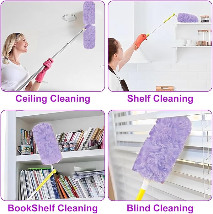 50 Count 360 Heavy Duty Duster Refills Bulk Compatible with Swiffer Dusting Refills with 1 Handle Multi Surface Disposable Dusters Refill for Cleaning (Purple)