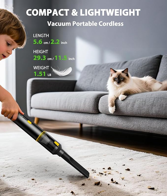 Car Vacuum Portable Cordless Handheld Vacuum Cleaner 4-in-1 Mini Cordless Vacuum with 2 Suction Modes and 16800pa Suction Power Blowing &amp Inflating 2 Modes Handheld Vacuum for Car Desk Keyboards