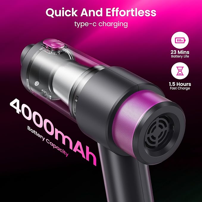 Car Vacuum Handheld Vacuum Cleaner 15000PA Suction Mini Vacuums with Air Duster and Blower Portable Hand Held Vacuum for Car House Crumbs Hair (Pink)