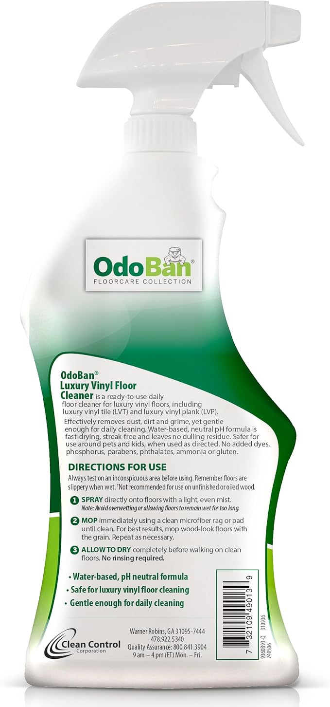 OdoBan Ready-to-Use Luxury Vinyl Floor Cleaner Streak Free and Neutral PH Formula Made in the USA Scentless 32 Oz Spray 6-Pack