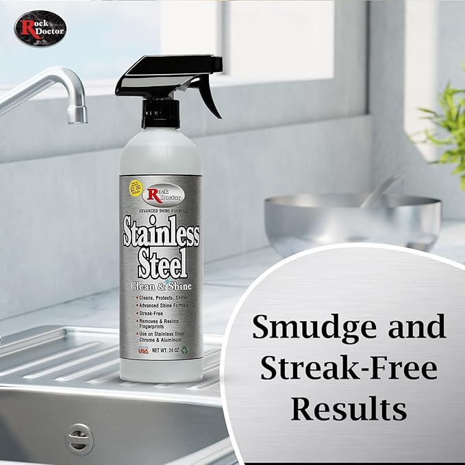 Rock Doctor Stainless Steel Cleaner and Protectant Streak-Free Cleaning Solution for Chrome and Aluminum Appliances or Surfaces Smudge Resistant Shine 24 oz. Spray Bottle (6)