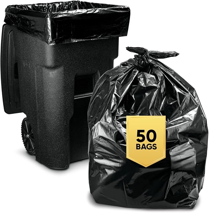 Veska 65 Gallon Trash Bags for Toter (Value-Pack 50 Count w/Ties) Extra Large 64 Gallon Heavy Duty 60 Gal Trash Bags Outdoor Garbage Can Liner for CustodiansExtra Large Garbage Bag 70 Gallon