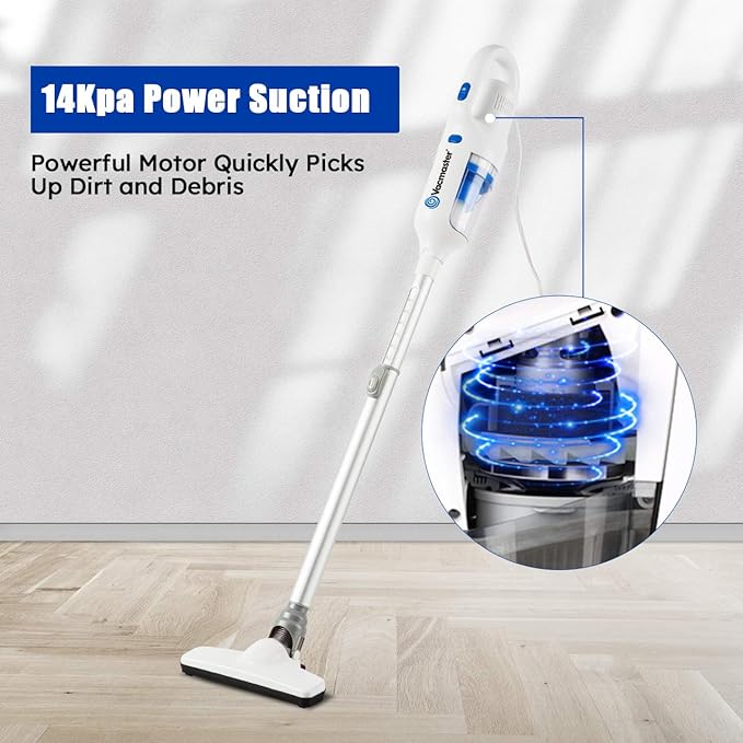 Vacmaster Corded Stick Vacuum Cleaner 2 in 1 Ultra-Lightweight 14Kpa Power Suction Handheld Vacuum Cleaner with Washable HEPA Filter for Home Car Pet Hair Carpet Hard Floor