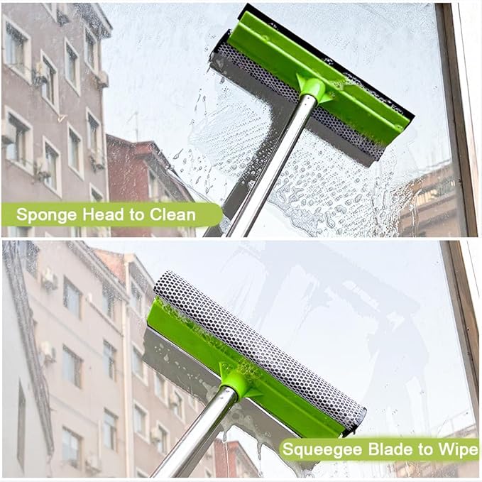 Window Cleaning Kit Squeegee with Bucket for Windshield Cleaning Bathroom Shower Doors Mirrors Tiles and Car Windows (Green)