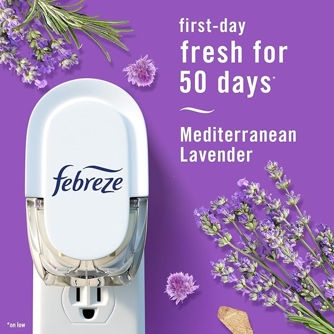 Febreze Odor-Fighting Air Freshener Room Fresheners Air Effects Air Freshener Refills Fade Defy Plug Technology - (1 Pack) contains (3) of 0.87 fl oz Refills (Mediterranean Lavender)