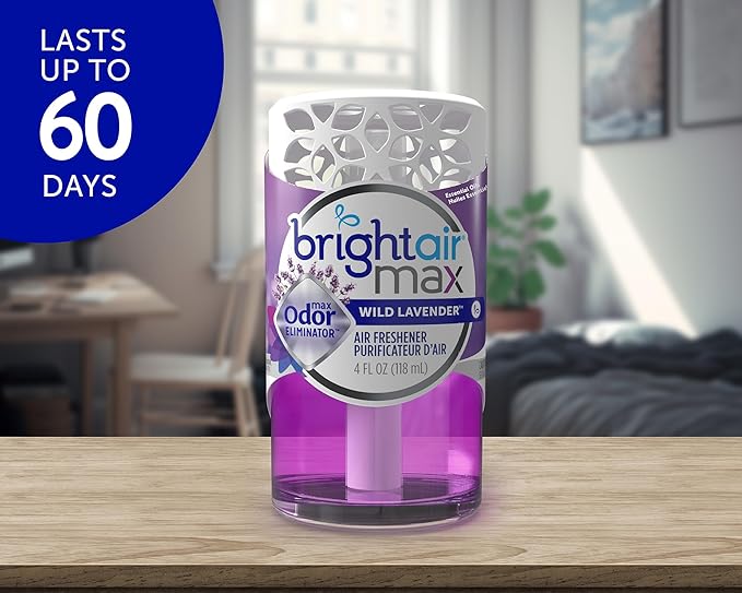 Bright Air Max 4 oz. Odor Eliminator Air Freshener for Medium-Size Spaces Wild Lavender Scent Case of 6 Lasts up to 60 Days Each