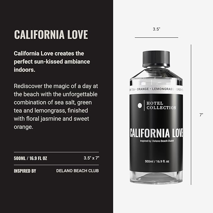Hotel Collection Diffuser Oil - California Love - Aromatherapy Essential Fragrance Oil - Green Tea Orange and Lemongrass - 500mL 16.9 Fl oz