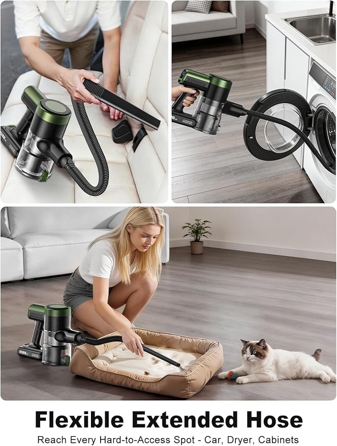 Cordless Vacuum Cleaner58kPa/10-in-1 Stick Vacuum with 29-inch Hose and LED Lighting Brush55Mins Runtime Vacuum Cleaner for HomeSelf-Standing Vacuum with Anti-Tangle Brush for Pet Hair/Carpet/Floor