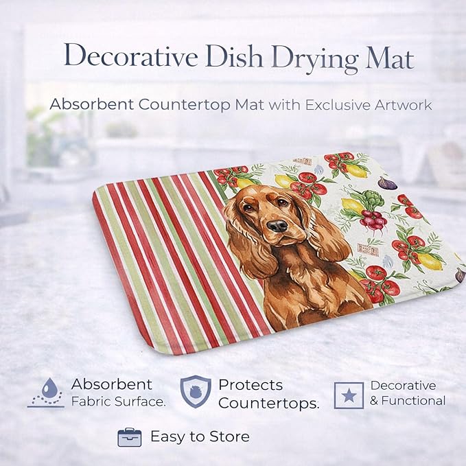 Caroline's Treasures Red English Cocker Spaniel Vegetables Dish Drying Mat Absorbent Dish Drying Mat Pad for Kitchen Counter Dish Drainer Mat for Countertop 14 x 21 Multicolor