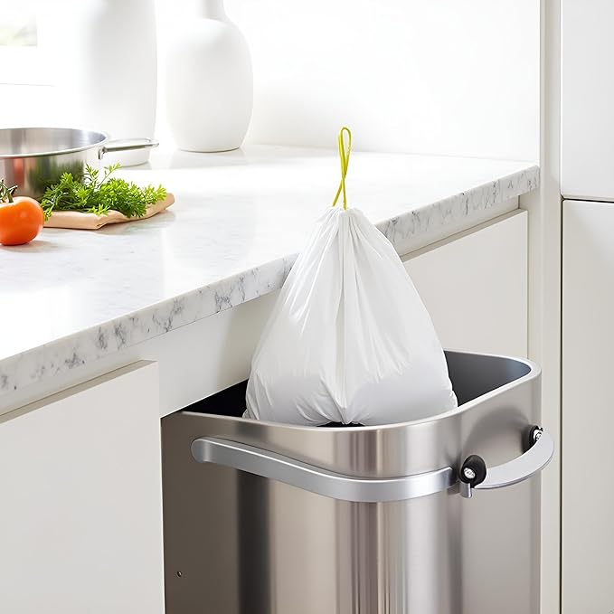 Trash Bags 30 Count White Drawstring Waste Bags | Leak-Resistant Tear-Resistant Unscented | For Bathroom Office Bedroom Bins (28.5×33.8in)