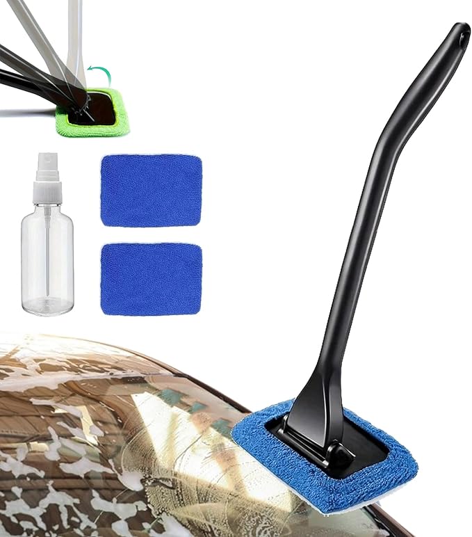 Hicaly Windshield Cleaner Hicaly Car Window Cleaner Windshield Cleaner Tool – for Streak-Free Windows with 4 Washable and Reusable Microfiber Pads (1PC-Blue)