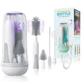 IvyWind Electric Travel Baby Bottle Brush Set with Storage Box Automatic Bottle Cleaner Brush Kit with Silicone Bottle/Nipple/Straw Brush Milk Frother Electric and Drainage Rack Rechargeable Gray