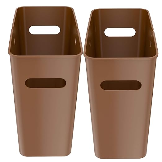 iTouchless SlimGiant 4.2 Gallon Narrow Space Slim Trash Can and File Folder Organizer Storage with Handles 2-Packs 2 Toffee Brown 2 Pack