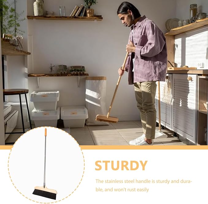 Long Handle Horsehair Brush Soft Bristle Cleaning Brush for Pet Hair Removal Indoor/Outdoor Anti-Slip Handle Easy to