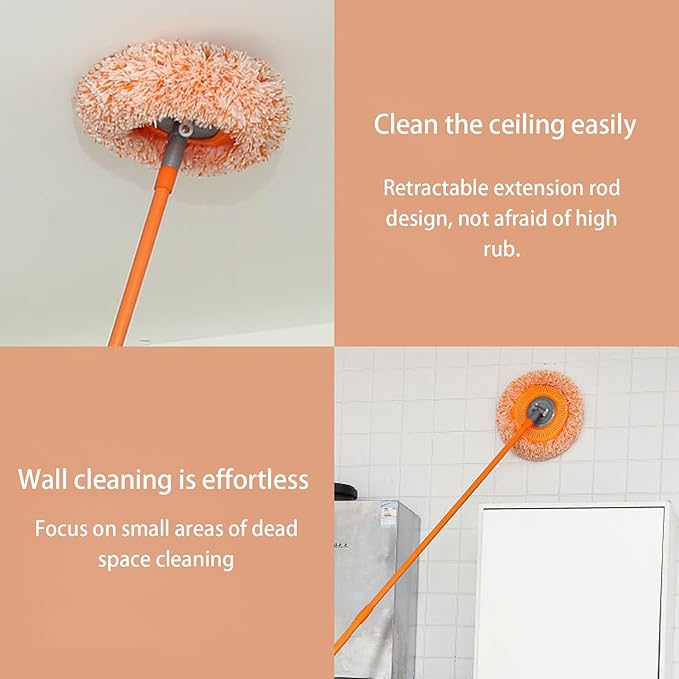 Wall Cleaning Mop Rotatable Adjustable Microfiber Clean Mop Long Scrubbing Brush with 4 Heads Long Handled scrubbing Brush