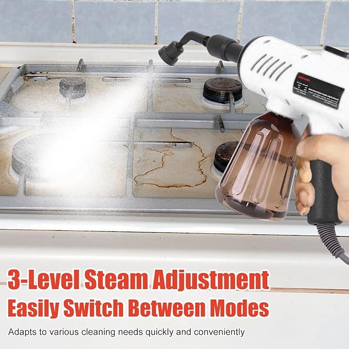 Fockety Handheld Steam Cleaner 1200W 13s Heat up Pressurized Portable Steamer with 8pcs Accessories Multi Surface Steam Cleaner for Cleaning Car Bathroom Upholstery Grout (White US Plug 110V)