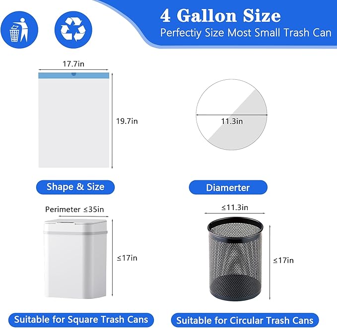 Small Trash Bags 4 Gallon 360 Count -1.2 Mil Drawstring Mini Garbage Bags White Plastic Trash Can Liners for Bathroom Accessories 15 Liter Bedroom Dorm Room Essentials Office