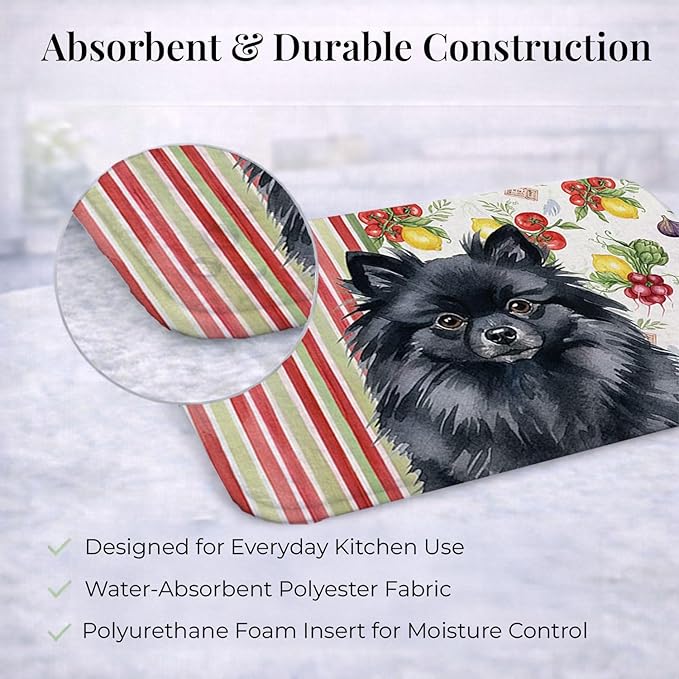 Caroline's Treasures Black Pomeranian Vegetables Dish Drying Mat Absorbent Dish Drying Mat Pad for Kitchen Counter Dish Drainer Mat for Countertop 14 x 21 Multicolor
