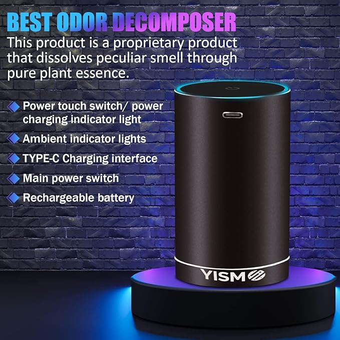 Yismo Clean Air Freshener and Odor Eliminator With Scent Cartridge Small Electric Fragrance Diffuser Removes Pet Smoke and Other Odors Smart-Touch USB Charge (Pet Black)