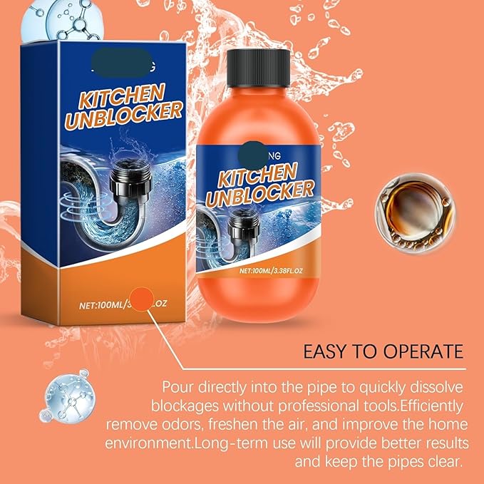 Powerful Pipe Drain Cleaner for Kitchen &amp Toilet - Grease Remover for Sinks Drains &amp Sewers - Long - Lasting Clog Prevention &amp Quick Unclogging Solution(1PCS)