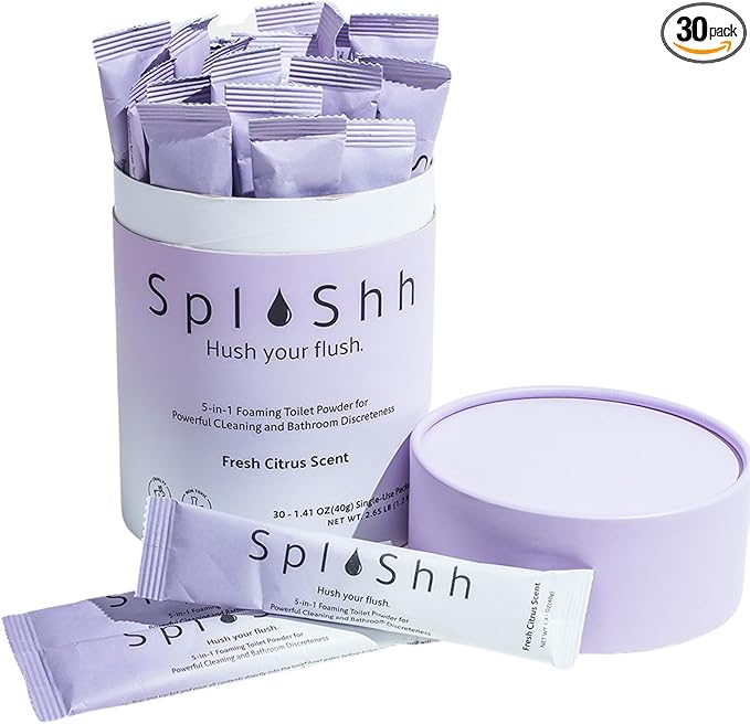 SplaShh 5 in 1 Foaming Toilet Bowl Cleaner 30 Powder Packets Fresh Citrus Scent No Harsh Chemicals Easy Clean Replaces Sprays Pods &amp Tablets Stain &amp Odor Remover Convenient Pouches