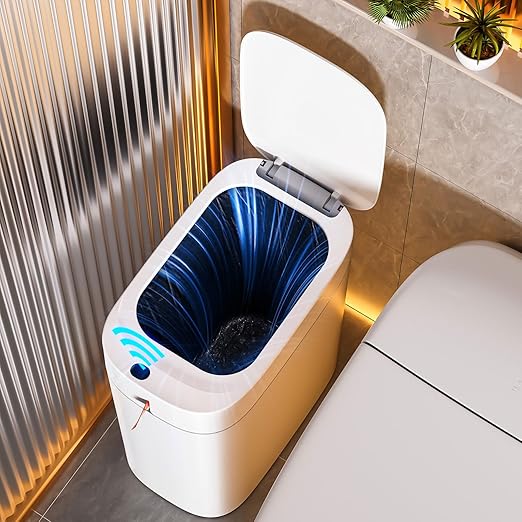 funest Bathroom Trash Can with Lid Automatic Motion Sensor Trash Can 3.5 Gallon Garbage Can Type-C Rechargeable Bag-Holding Design One-Pull Auto Packing Quiet-Close Hinge for Bedroom Office