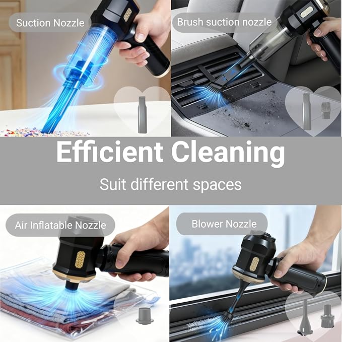 Handheld Car Vacuum Cleaner 16000Pa Vacuum Cleaner and Air Duster Multi-Nozzles for Car Home Office Pet