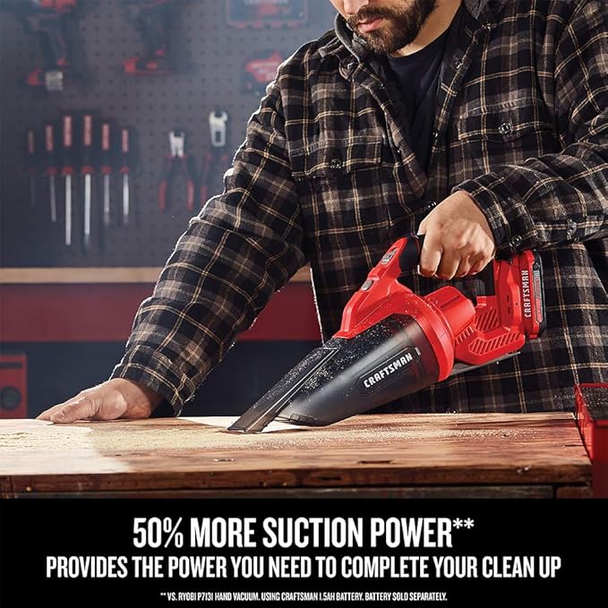 CRAFTSMAN V20 Cordless Hand Vacuum 45 CFM 2 Stage Filtration System with Filter Battery and Charger Included (CMCVH001C1)