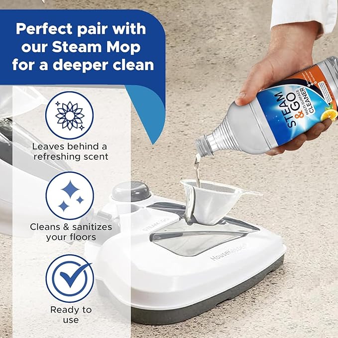 Steam and Go The Housekeeper 10-in-1 Steam Cleaner Demineralized Water 32oz &amp Multi-Purpose Cleaner 32oz Bundle - Cleans Floors Carpet Upholstery &amp Surface - Eucalyptus Mint Scent - Odor El