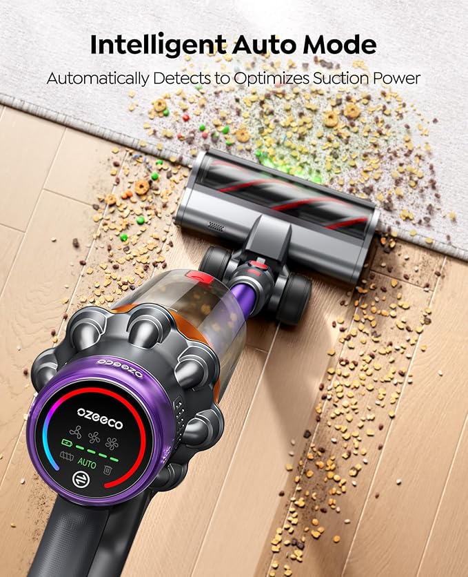 Cordless Vacuum Cleaner 600W/50KPA/65Mins(ECO Mode) Vacuum Cleaners for Home Self-Standing Stick Vacuum with Wall Mount Charging and Auto Mode Handheld Vacuum for Pet Hair/Carpet/Floor