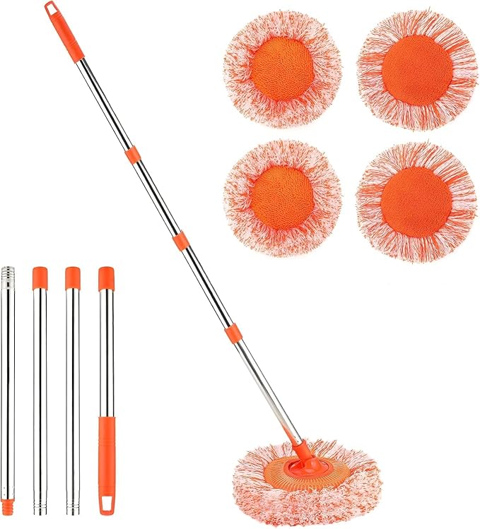 61 in Adjustable Cleaning Mop Dolodomy 180° Rotatable Mops for Floor Cleaning with 4 Reusable Heads 2 Fabrics Wall Mop for Floor Door Window Ceiling and Bathroom