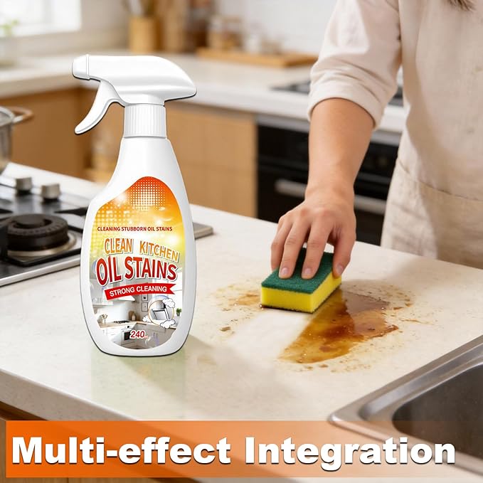 2PCS Heavy-Duty Oil Cleaner StainsClean Up Kitchen Oil Stains SprayMulti-purpose Clean Up Kitchens Heavy Oil Dutywith 5 Sponge Scourers
