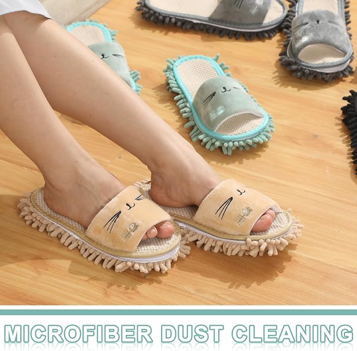 Wesiti 4 Pairs Washable Mop Slippers Microfiber Funny Mop Shoes Floor Cleaning Slippers for Women Home Floor