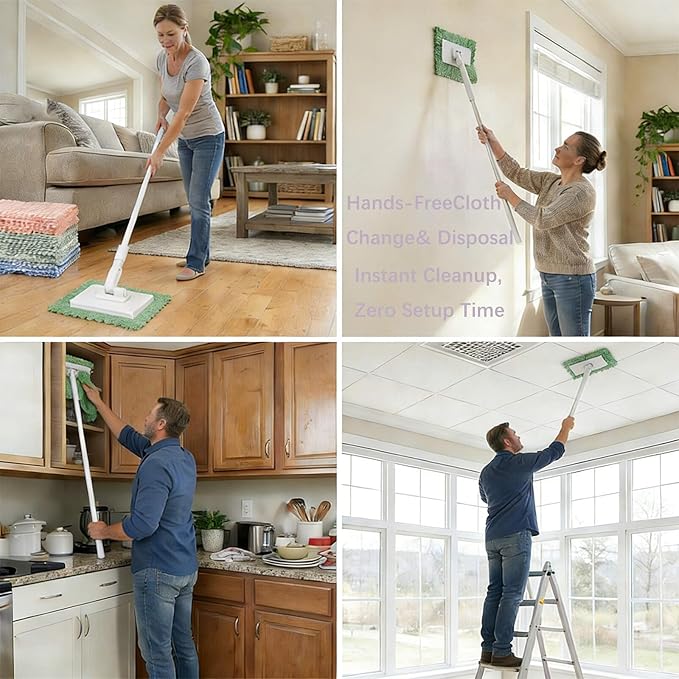 Lock Grip Compact Mop Zero Touch Lazy Mop with Clip-On Lock &amp 3-Second Cloth Change for Wet and Dry Cleaning on Floors Tiles Walls Windows Corners Baseboards Ceiling Edges &amp Tight Space