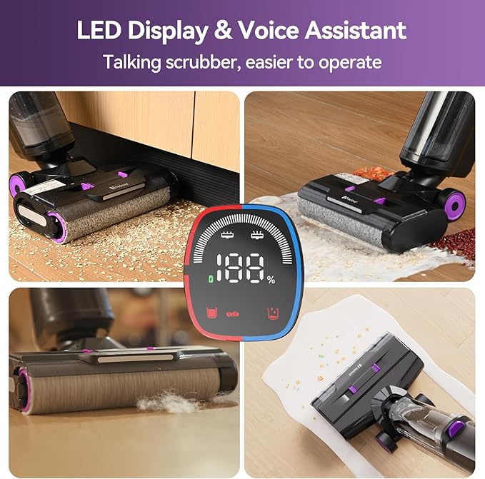 Redroad Wet Dry Vacuum Cleaner 16000Pa50Mins Runtime Cleaning Area 3013 ft²Cordless Vacuum Cleaner Cordless Vacuum and Mop All in Onefor Hard Floors Sticky Messes and Pet HairW15 Set