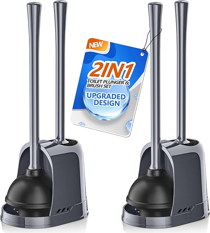 Toilet Plunger and Brush2 Pack Bowl Brush and Heavy Duty Toilet Plunger Set with Ventilated Holder 2-in-1 Toilet Brush and Plunger Combo for 5.3-inch Toilet DrainBathroom Cleaning
