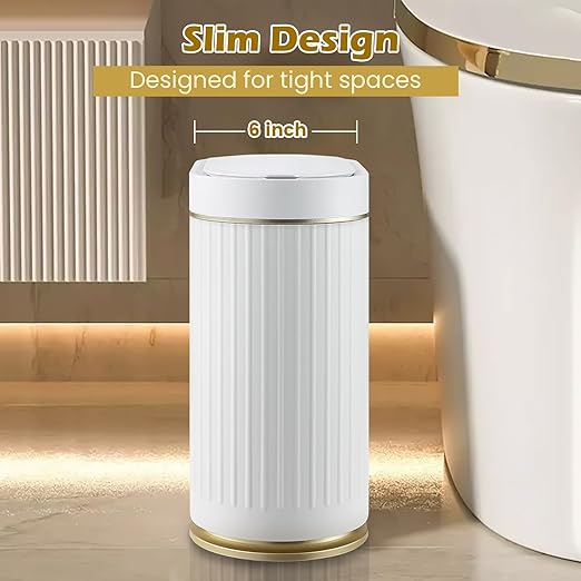 Bathroom Trash Can with Lid Automatic 2 Gallon Motion Sensor Garbage Bin 7.5 Liter Smart Trash Bin Bathroom Decor Plastic Garbage Can Narrow Trash Can for Bedroom Office Living Room