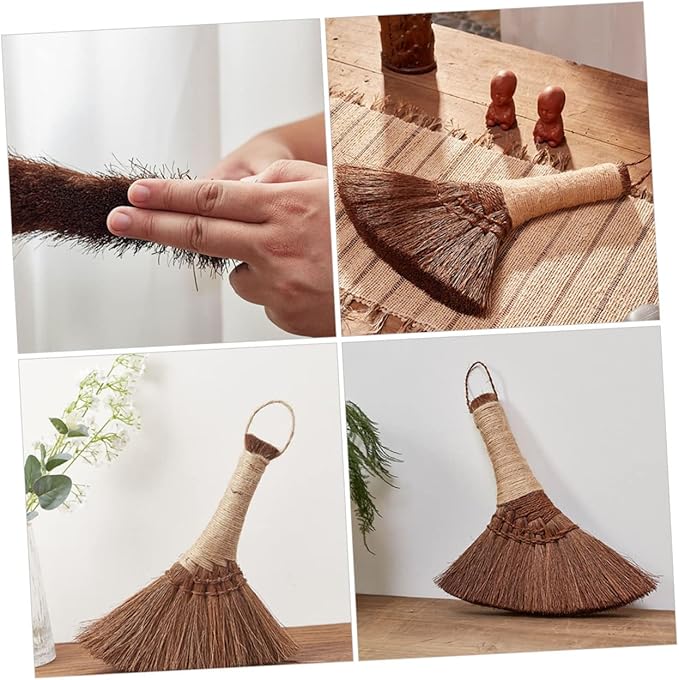 FRCOLOR 2pcs Handmade Palm Broom Straw Brush Dust Pan Broom Cleaning Household