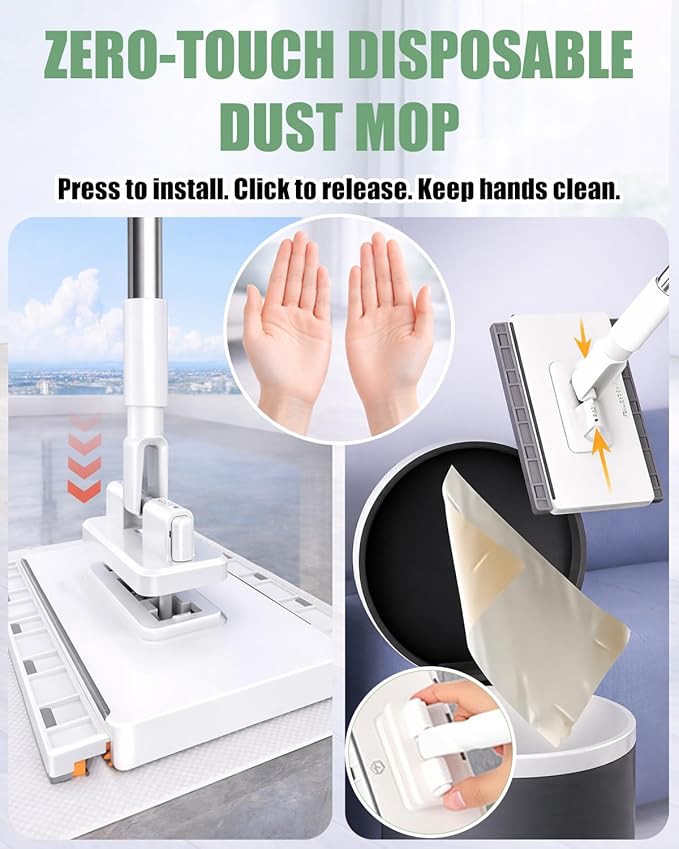 Cloth Changing Mini Mop Zero Touch Lazy Mop Clip Clamp Disposable Dust Wet and Dry Compatible Click Snap Easy Wall Floor Clean Reusable for Small Spaces (1PC)