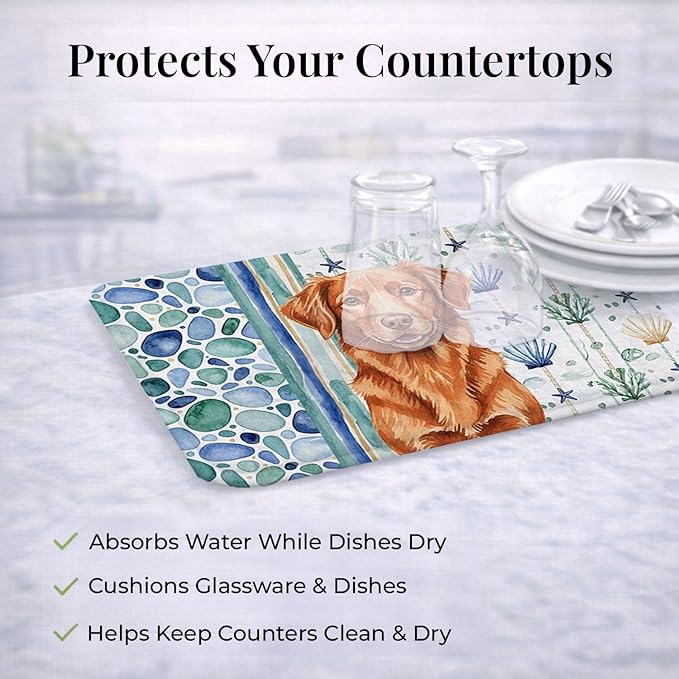 Caroline's Treasures Copper Nova Scotia Duck Tolling Retriever Coastal Sea Glass Dish Drying Mat Absorbent Dish Drying Mat Pad for Kitchen Counter Dish Drainer Mat for Countertop 14 x 21 Multicolor