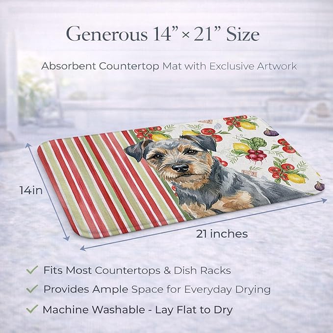 Caroline's Treasures Blue and Tan Border Terrier Vegetables Dish Drying Mat Absorbent Dish Drying Mat Pad for Kitchen Counter Dish Drainer Mat for Countertop 14 x 21 Multicolor