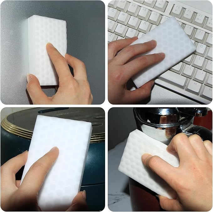 Sponge Eraser 50 Pack 2X Density and Long Lasting Melamine Sponges for Kitchen Bathroom Multi Surface Power Scrubber Foam Cleaning Pads - Bathtub Floor Baseboard Bathroom Wall Cleaner