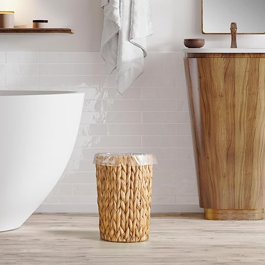 2 Gallon Wicker Trash Can Woven Water Hyacinth Wicker Waste Basket for Bathroom Small Trash Can for Bedroom Round Garbage Can for Boho Decor Bedroom Bathroom