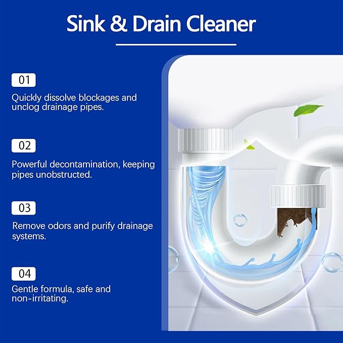 Powerful Drain Unblocker for Kitchen and Toilet - Dissolves Grease &amp Food Residue Fast Eliminates Odors Keeps Drains Clear(1PCS)