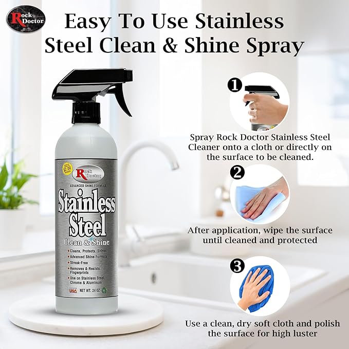 Rock Doctor Stainless Steel Cleaner and Protectant Streak-Free Cleaning Solution for Chrome and Aluminum Appliances or Surfaces Smudge Resistant Shine 24 oz. Spray Bottle (6)
