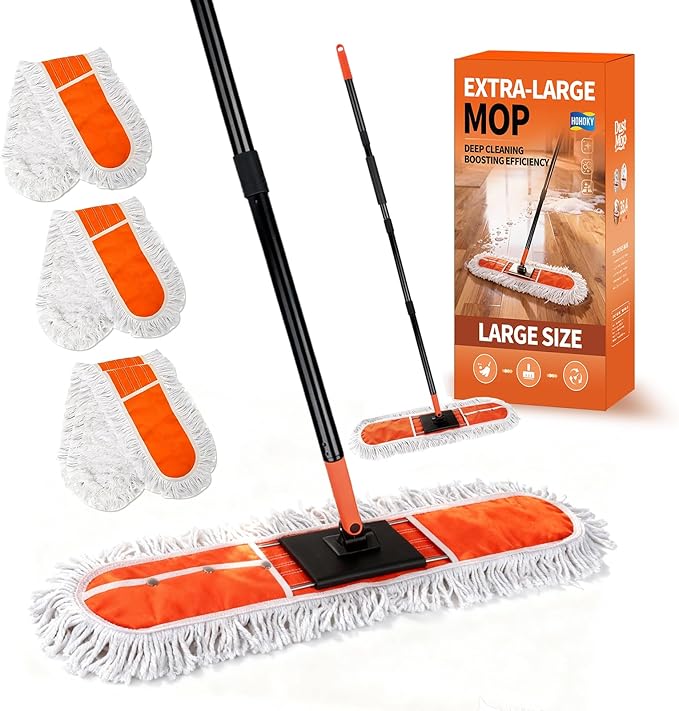 36 Large Commercial Dust Mops for Industrial Floor Marble LaminateTileConcreteGarage. Janitor Broom Wide Dry mop for Hardwood Heavy Duty Long Handle Hotel Gym Household Cleaning Supplies