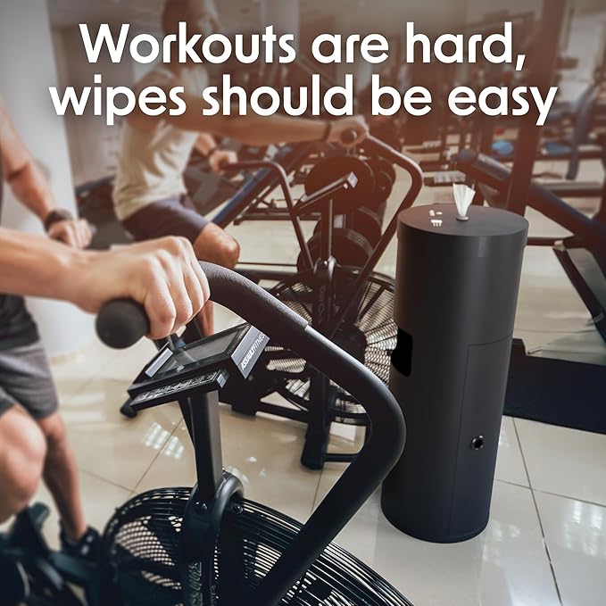 Wipex Black Floor Dispenser with Wipex Gym Wipes for Equipment Lavender Essential Oil 700ct Gym Wipe Pack of 2 Refill Rolls + Floor Dispenser Large 8x12 Fitness and Gym Hygiene Wipes