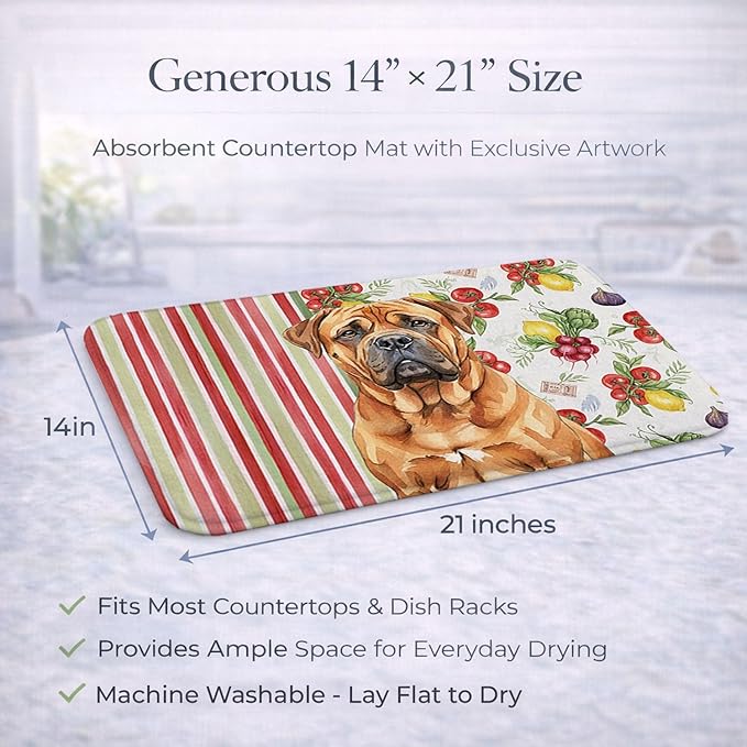 Caroline's Treasures Red Bullmastiff Vegetables Dish Drying Mat Absorbent Dish Drying Mat Pad for Kitchen Counter Dish Drainer Mat for Countertop 14 x 21 Multicolor